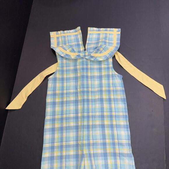 Vintage Rags Land Kids Blue Plaid Gingham Smocked Romper Jon Jon Shortalls 3 - Picture 11 of 14